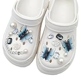 QEXUJOW Charms breloques avec fermoir fantaisie prix mini,16 idées de décorations de chaussures à faire soi-même : papillons en cristal bleu pour sabots
