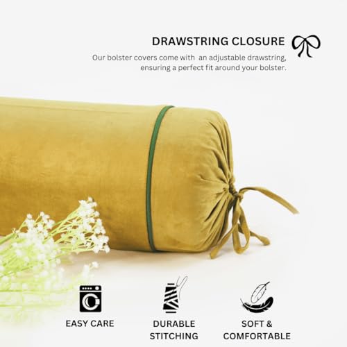 Image of AURAVE Suede 300 TC Printed Bolster Cover with Drawstring Closure, Set of 2, Soft Breathable Durable Machine Washable for Sofa Bed & Home Decor, 15 inchx30 inch, Mehndi Green | Cover Only