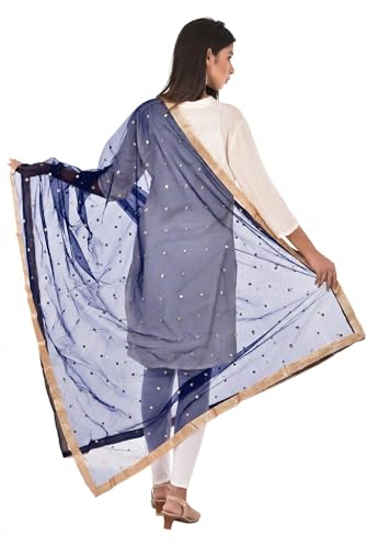 Image of YOUTHQUAKE Women's Net Embroidered Full Size Dupatta With 4 Side Golden Lace
