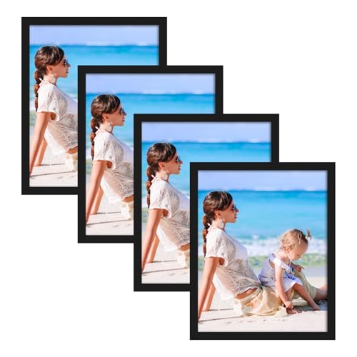 CRUGLA 8x10 Magnetic Picture Frames for Refrigerator, 4 Packs 8 By 10 Picture Frame with Self-Adhesive Backing Set for Glass Window Door Cubicle Tile Wall, Black