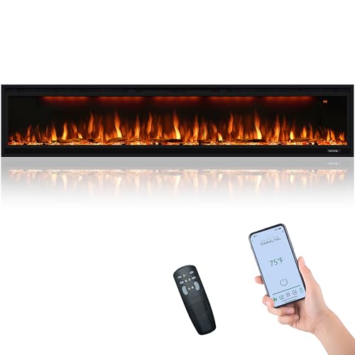 84 inch Smart Electric Fireplaces with App Control, Slim Recessed and Wall Mounted Fireplace Heater for Living Room, Multicolor Flame, Overheating Protection, WiFi-Enabled, Timer, 1500W, Black