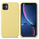 THBY Coque iPhone 11, Silicone Liquide Fine Originale Étui Ultra Slim Gel Antichoc Protection Case avec Tissu Microfibre Coussin Cover pour Apple iPhone 11. (6.1inch, Jaune)
