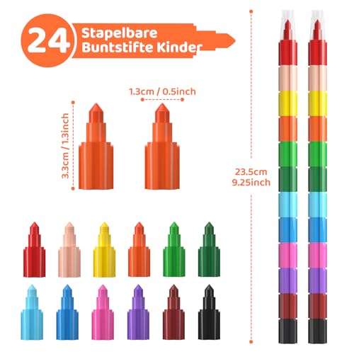ECHOCUBE 24 Stück Stapelbare Buntstifte Kinder, Regenbogen Baustein Set für Junge & Mädchen… – Ansicht 2