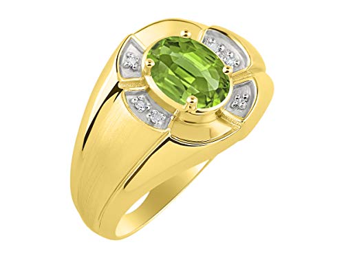 Image of Rylos Yellow Gold Plated Silver Men's & or Ladies Ring with 8X6MM Oval Gemstone & Diamonds - Unisex Color Stone Birthstone Ring Sizes 7-13