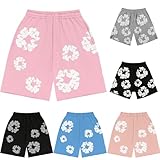 Baumwolle Kurze Hose Kinder Blumenmuster Y2K Hip Hop Trainingsanzug Jogginganzug Unisex Sportliche Sportanzug Freizeit Shorts Sommershorts Mit Blumen Für Mädchen Jungen Pink 160