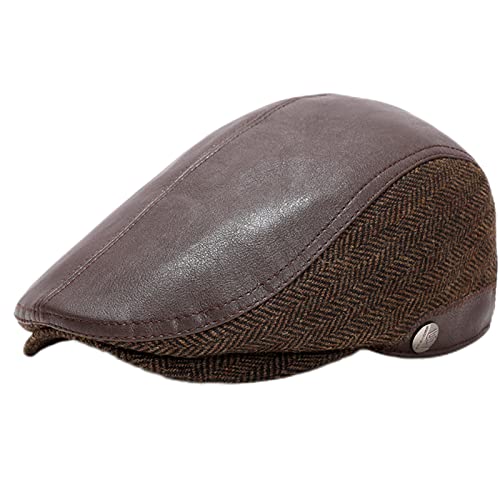 GIBZ Béret Homme Réglable Casquette Souple Plate Classique Cuir Irlandais Hiver Chapeau avec Boutons Oreillettes Cover