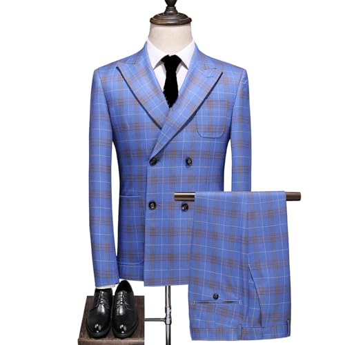 Men’S Retro Plaid 3-Piece Wedding Suit Slim Fit Blazer Vest & Trousers Classic Set3