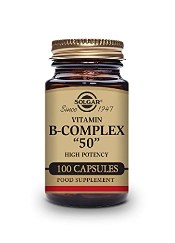 Solgar Vitamin B-Complex ''50'' Vegetable Capsules - Pack of 50 - High Potency Daily Capsule - Supports Mental Performance and Reduces Fatigue - With Thiamine, Riboflavin, Folic Acid - Vegan