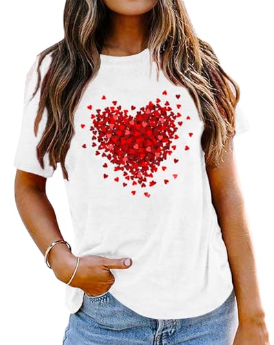 Image of Valentines Shirts for Women Valentine Love Heart Printed Graphic Tshirt Cute Girls Casual Top