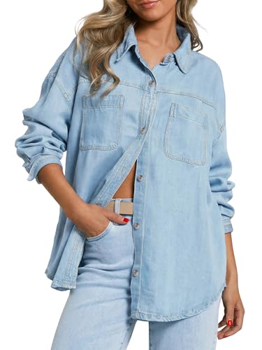 EMMIOL Denim Button Down Shirt For Women - Long Sleeve