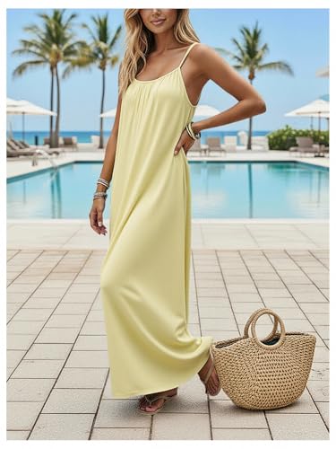 Image of SHENHE Women's Open Back Spaghetti Strap Beach Maxi Dress Loose Flowy Vacation Sundress