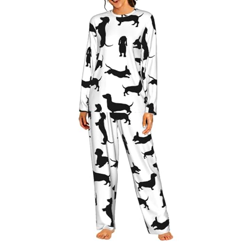 Pyjama femme teckel noir ensemble de nuit manches longues coton ensemble homewear hiver