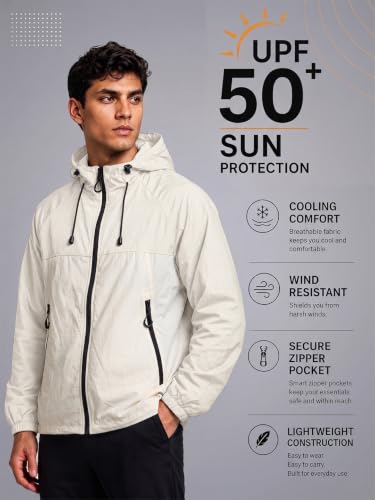 Image of CHKOKKO Sunscreen Jacket For Men With Hood | Advanced Upf 50+ UV Ray Sunblock Sunscreen | Water-repellent Lightweight Nylon Cooling Quick Dry Fabric | Sports Cycling Travel & Dailywear