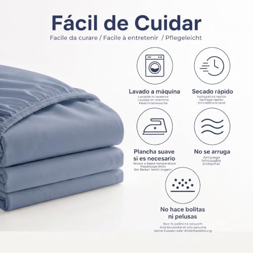 Miniatura 6 de Degrees Home Collection - Sábana Bajera Ajustable 90x190x33 Cm - Microfibra De Poliéster, Calidad Oeko Tex Sin Tóxicos, Super Suave - Azul Grisaceo