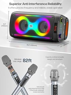 Machine à karaoké pour adultes, haut-parleur Bluetooth portable avec 2 microphones sans fil, système de sonorisation avec lumières disco pour grandes fêtes, extérieur, prend en charge USB/TF/REC/AUX