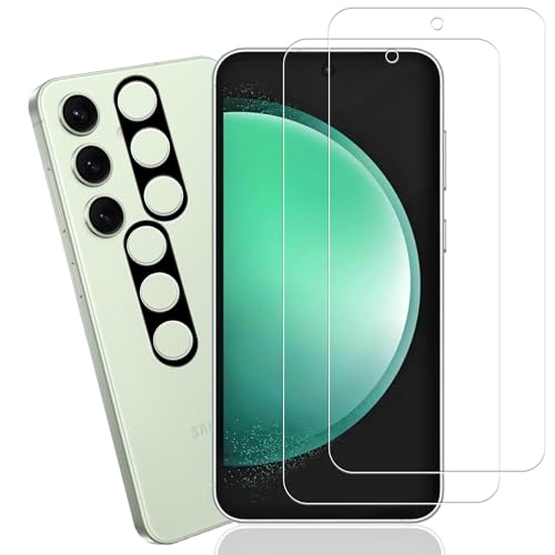 HKKAIS Pacote com 2 + 2 películas de vidro temperado para Samsung Galaxy S24 FE 5G, pacote com 2 protetores de lente de câmera, pacote com 2
