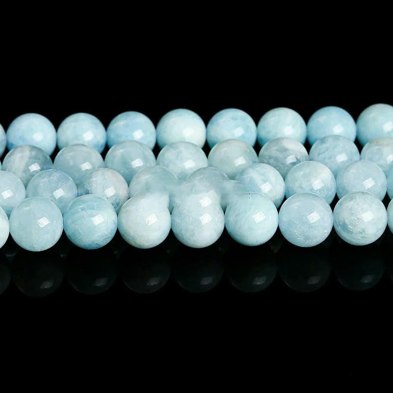 Perline distanziatrici rotonde lisce in pietra di acquamarina blu naturale, pietra preziosa di acqua di mare per la creazione di gioielli da 4, 6, 8 e 10 mm, accessori fai da te - 7A Acquamarina - 1