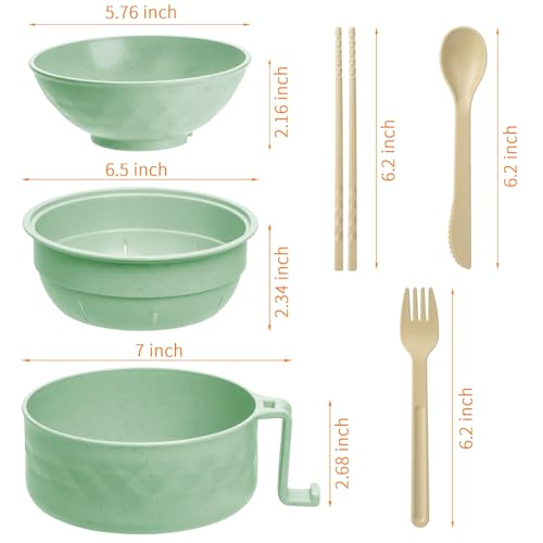 Ramen Cooker,32oz Ramen Bowl Set,Microwave Ramen Bowl, Microwave Bowl with Lid, Portable Noodle Bowls,for Home Office Dorm Room College gift (Green) by MUUBOOX - Used condition - Image 4