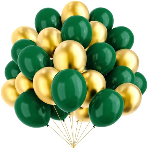 Ymsz Green And Gold Balloons, 67Pcs 12 Inch Metallic Gold And Dark Green Balloons For Birthday, Graduation, St. Patrick'S Day, Baby Shower, Jungle Party Decorations