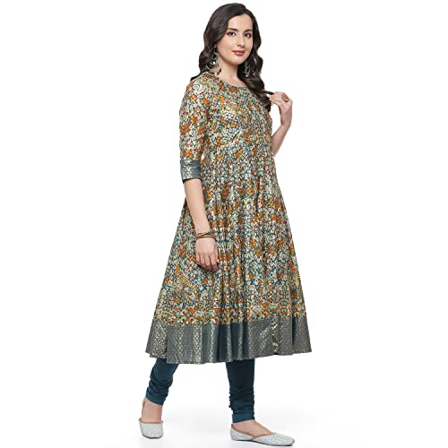 Image of BIBA Women Cotton Anarkali Printed Suit Set