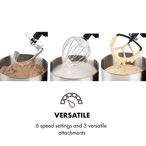 Klarstein Bella Argentea Multifunktions-Küchenmaschine, Mixer, Rührmaschine, Knetmaschine (1200 W, Edelstahl, 5,2 Liter), Farbe: Silver Schwarz – Bild 6