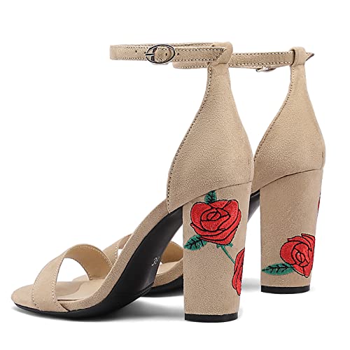 Gicoiz Women Classic Open Toe Embroidered Block Heel Sandals2