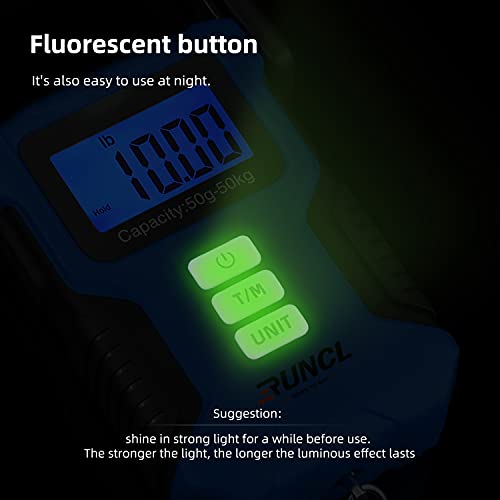Runcl Waterproof Fishing Scale With Lip Gripper, Fluorescent Button Digital Fish Scale 110Lb/50Kg - Backlit Lcd Display, 40In Tape Measure - Hanging Scale For Home And Outdoor(Blue) #TOP2