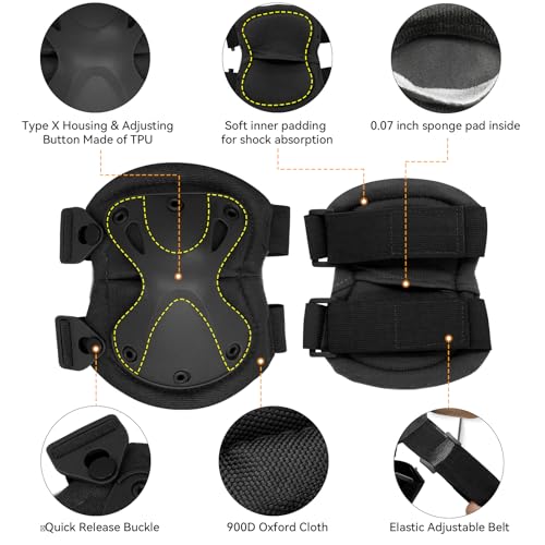 image for Qavctw Tactical Knee and Elbow Pads Set for Combat Airsoft Paintball K