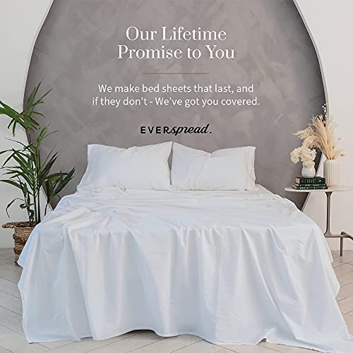 Everspread 100% Cotton Bed Sheets. King Size - White. 4 Piece Sheet Set. Soft Washed Percale. Natural Long Staple Cotton. Cool & Breathable Bedding. Deep Pocket Fits Mattress Up To 18 Inches #TOP4