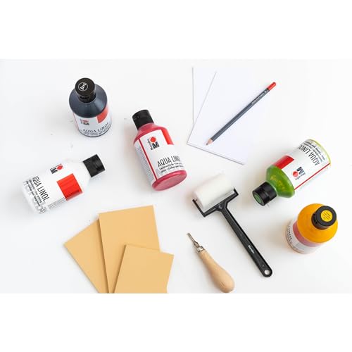 Marabu 15100013032 - Linoldruckfarbe auf Wasserbasis, wischfest, Karminrot, 250 ml, für alle Hochdrucktechniken in der Schule, Freizeit und Grafik