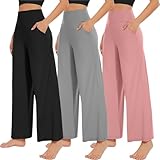 NEW YOUNG 3 Pack Women's Wide Leg Pants with Pockets High Waist Loose Sweatpants Casual Lounge Yoga Workout