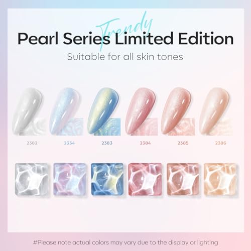 Image of modelones Pearl Gel Nail Polish, 6 Colors Shimmer Glitter Iridescent White Nude Blue Pink Mermaid Nail Drawing Soak Off Gel Polish Swirl Shell Thread Effect Gift DIY at Home with Dotting Pen