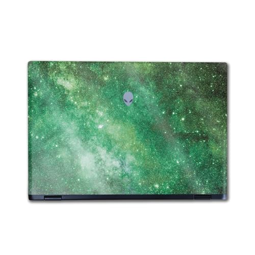 Image of Glossy Glitter Laptop Skin Compatible with Alienware M16 R2 (2024) - Green Stars - Premium 3M Vinyl Protective Wrap Decal Cover - Easy to Apply | Crafted in The USA by MightySkins
