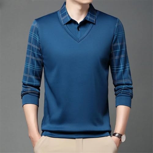Men's Long Sleeve Polo Shirts Fake Two-Pieces Shirt Collar Sweaters Business Casual Shirt Tops for Men3