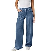 Baggy Jeans da Donna a Vita Alta – Jeans a Gamba Larga, Larga, Comodi, in Denim, Tinta Unita, Leggeri, Y2K, Boyfriend, Elasticizzati, per Il Tempo Libero, con Tasche, Dritta (BU1, XXL)