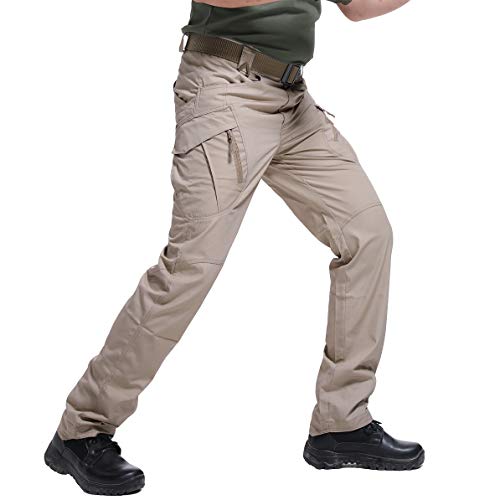 Carwornic Men's Outdoor Tactical Pants Rip-Stop Lightweight Stretch Military Cargo Work Hiking Pants Khaki #TOP1