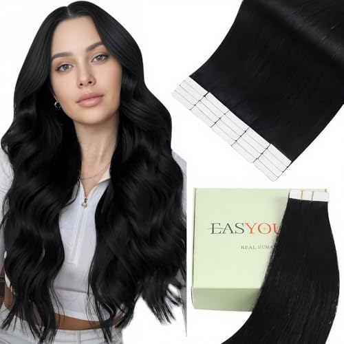 Extension cheveux naturel adhesif noir 40 bandes pour épaissir les cheveux fins sans abîmer
