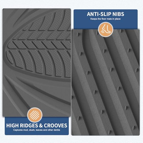 Image of FLORICH Car Floor Mats, Waterproof Universal Heavy-Duty 4 Pieces Rubber Floor Mats for Cars, Full Set Car Mats with Anti-Slip Backing Fit for Most SUV, Vans,Trucks, Sedan(Light Grey)