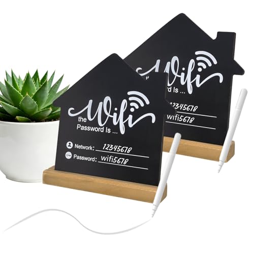 Wifi Password Sign for Home Guests Essentials for Hosts (Black House 2PCS, 5.9" x 5.9")