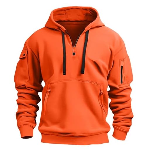 Mens Work Shirts,Mens Quarter Zip Pullover Tactical Hoodies Vintage Long Sleeve Casual Fashion Hoodie Fall Winter Sweaters(Xx-Large,Orange)