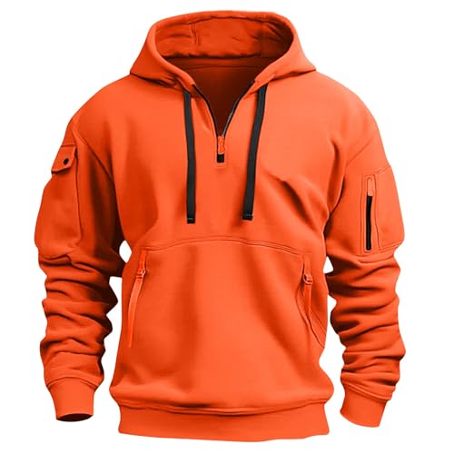 Fall Winter Quarter Zip Hoodie Men Pullover Tactical Sweatshirt Vintage Long Sleeve Casual Hoodies with Pockets