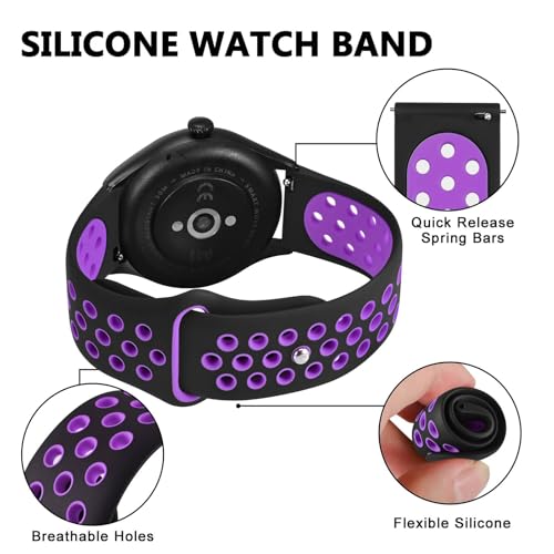 BISONSTRAP Watch Bands for Men and Women, Ventilated Silicone Watch Straps, Quick Release Sport Loop Band, 22mm, Black/Purple - Image 3