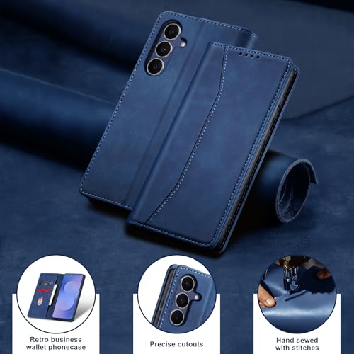 Image of Jasonyu Flip Wallet Case for Samsung Galaxy S25 FE 5G,Leather Magnetic Folio Cover with Card Holder,Kickstand - TPU Shockproof Durable Protective Phone Case,Blue