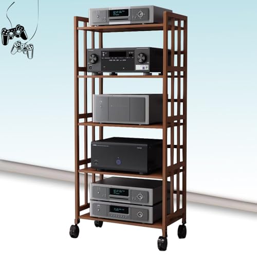 Regulowany stojak na komponenty audio z kołami, mobilna szafka do przechowywania multimediów dla Hi-Fi sprzęt audio i wideo.