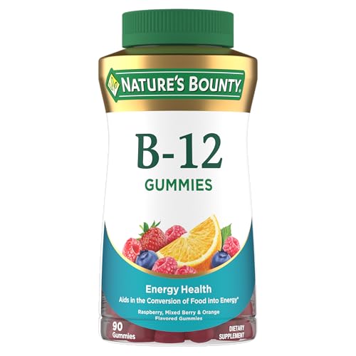 Natures Bounty Vitamin B12 Gummies Dietary Supplement Supports Energy Metabolism and Nervous System Health Mixed Berry Flavor 500mcg 90 Gummies