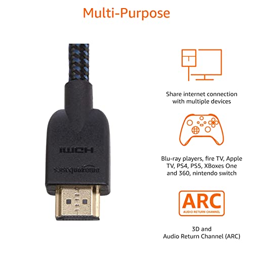 Image of Amazon Basics Nylon-Braided HDMI 2.0 Cable, 3ft, 4K@60Hz, 18Gbps, 2160p, 48 bit, Compatible with TV /PS5 /Xbox /Roku /Blu-ray, Black & Blue (Pack of 2)