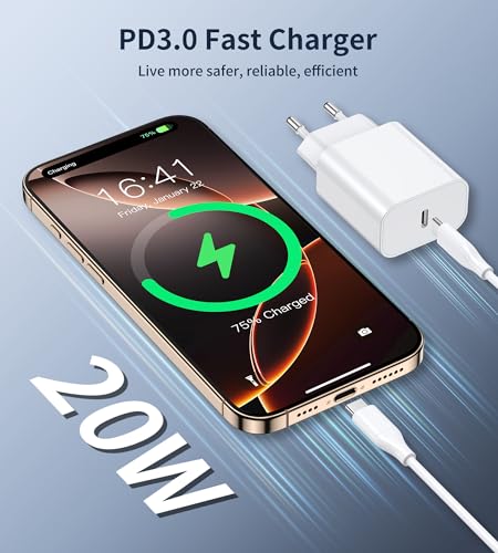 BHHB 20W USB C Oplader, A-pple Adapter Netadapter ontwikkeld voor i-Phone, USB C Plug compatibel met i-Phone 17/16/15/14/13 Plus Pro Max Mini, Air-Pods i-Pad, Samsung Galaxy S25/24/23(2 Poorten) - Afbeelding 3