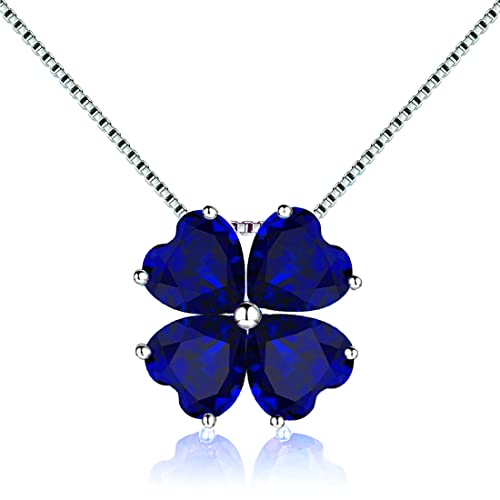 JIANGXIN Colorful Birthstone 925 Sterling Silver Handmade Pendant Necklace for Women Lucky Four Leaf Clover Plant Shamrock Jewelry Rhodium Plated - Main Image