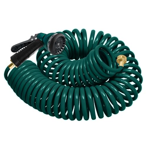 Coil Hose 25FT EVA Coil Garden Hose With 3/4'' Brass...