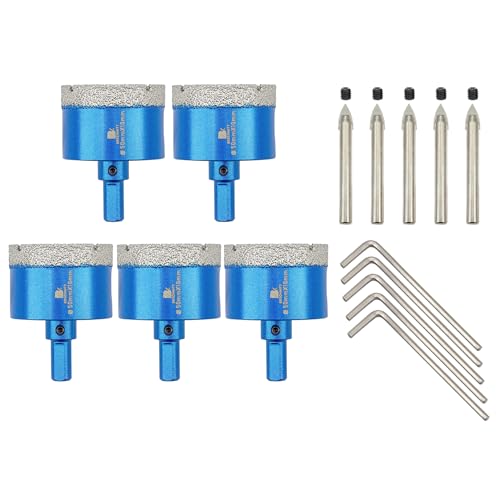 Dry Diamond Core Drill Bit with Pilot Bit - 2" inch Diamond Tile Hole Saw with Triangle Shank for Porcelain Tile Ceramic Stone Granite Marble(5pcs)